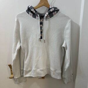 Tommy Hilfiger White Ribbed Plaid Hoodie